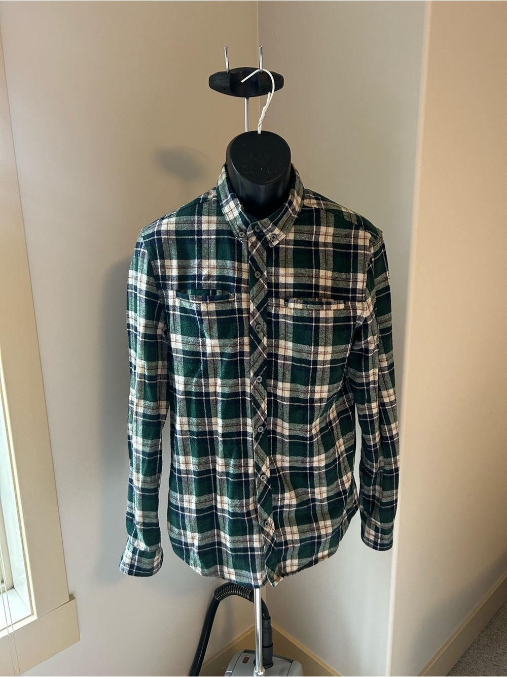 William Rast Green and White Plaid Button-Down Shirt